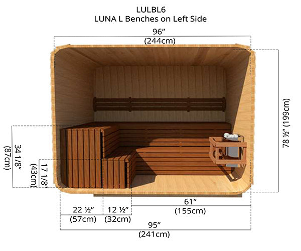 8'x6' (244x182cm) Luna Sauna - Clear Cedar