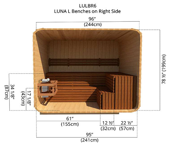8'x6' (244x182cm) Luna Sauna - Clear Cedar