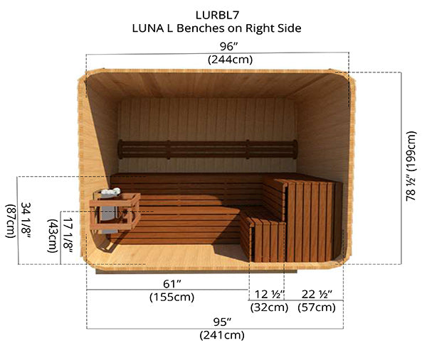 8'x7' (244x214cm) Luna Sauna - Clear Cedar