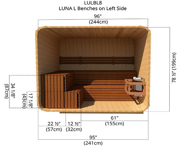 8'x8' (244x244cm) Luna Sauna - Clear Cedar