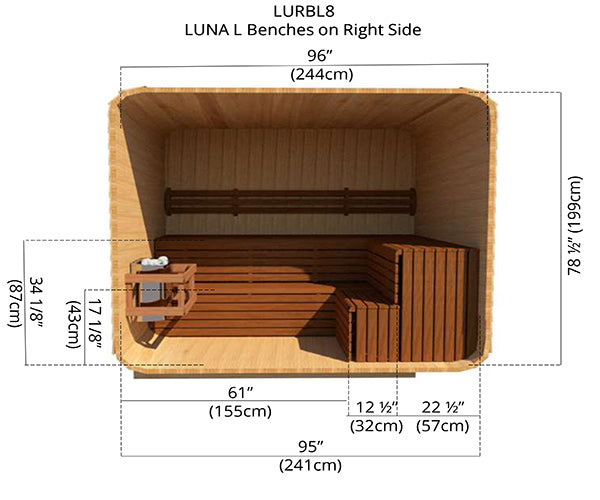 8'x8' (244x244cm) Luna Sauna - Clear Cedar