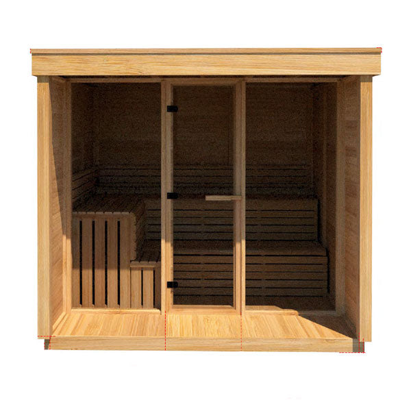 CU670P Outdoor Pure Cube Sauna with Porch - Clear Red Cedar