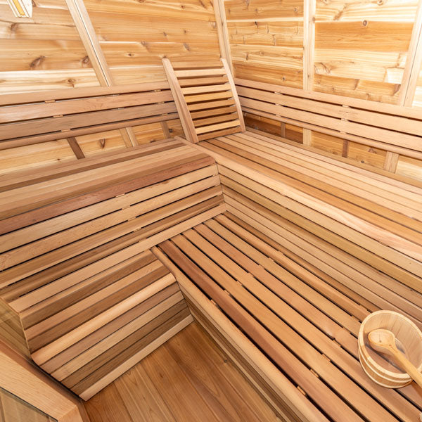 CU672P Outdoor Pure Cube Sauna with Porch - Knotty Red Cedar