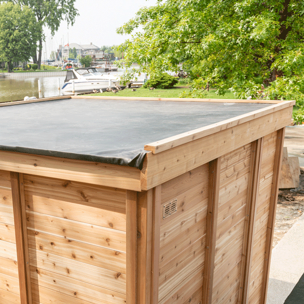 CU672P Outdoor Pure Cube Sauna with Porch - Knotty Red Cedar