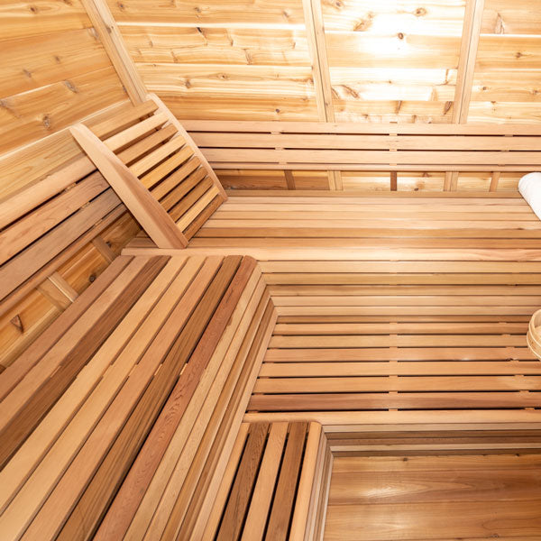 CU672P Outdoor Pure Cube Sauna with Porch - Knotty Red Cedar