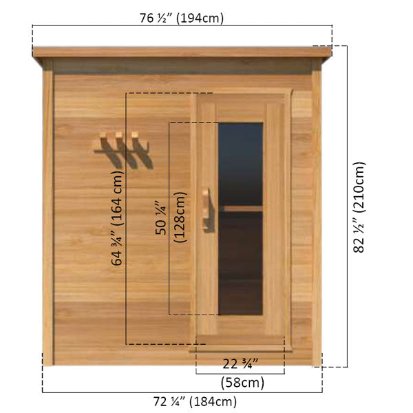 5'x7' (150x214cm) Indoor Cabin Sauna - Clear Red Cedar