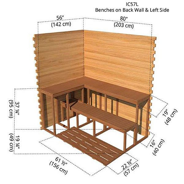 5'x7' (150x214cm) Indoor Cabin Sauna - Clear Red Cedar
