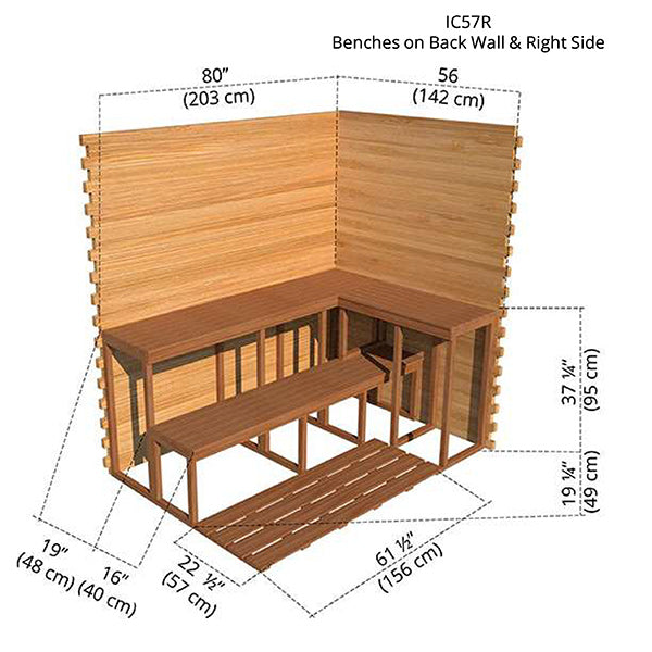 5'x7' (150x214cm) Indoor Cabin Sauna - Clear Red Cedar