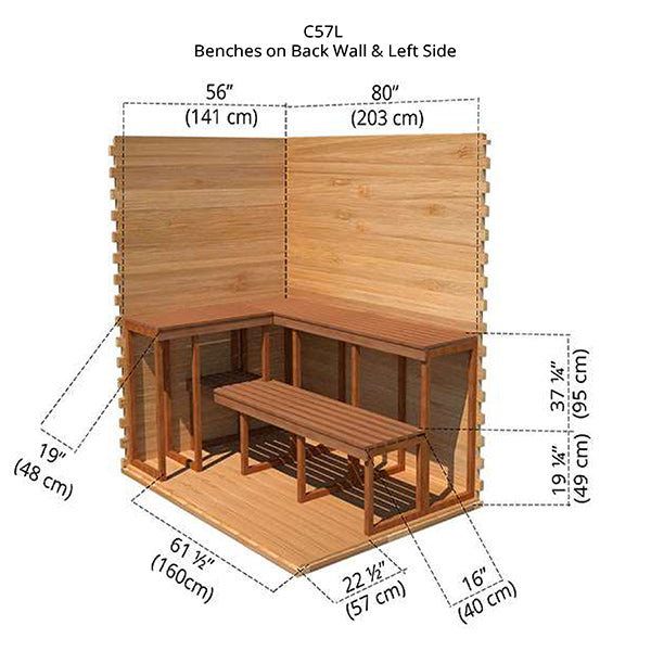5'x7' (150x214cm) Outdoor Cabin Sauna - Knotty Cedar