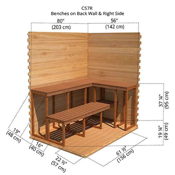 5'x7' (150x214cm) Outdoor Cabin Sauna - Knotty Cedar