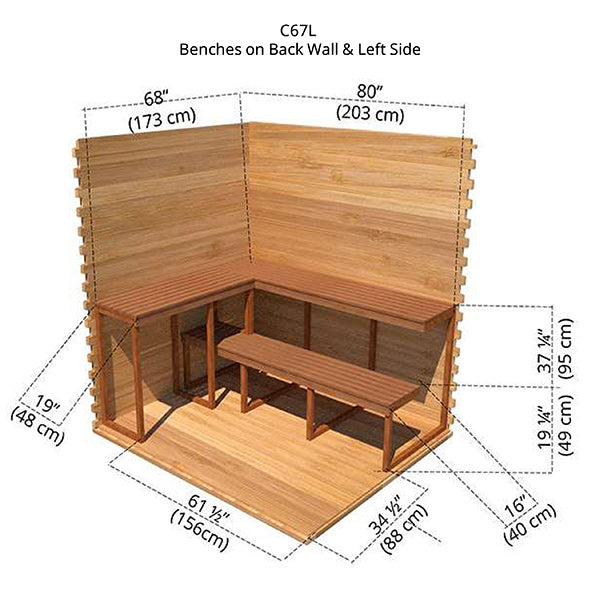 6'x7' (182x214cm) Outdoor Cabin Sauna - Knotty Cedar