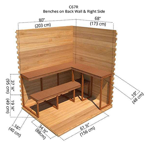 6'x7' (182x214cm) Outdoor Cabin Sauna - Knotty Cedar